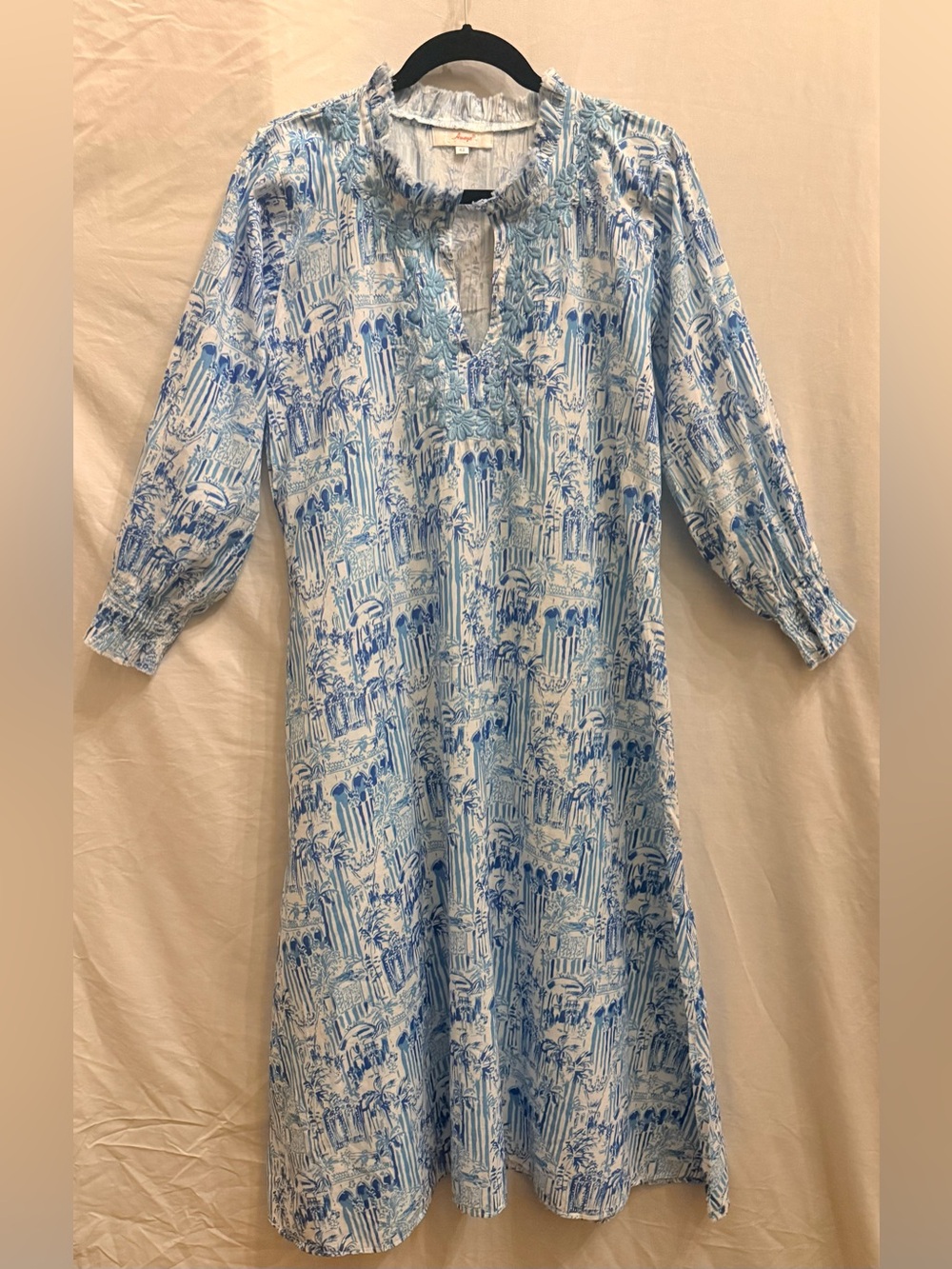 Amaya Byrony Blue and White Printed Women’s Dress - Relaxed Tunic Style